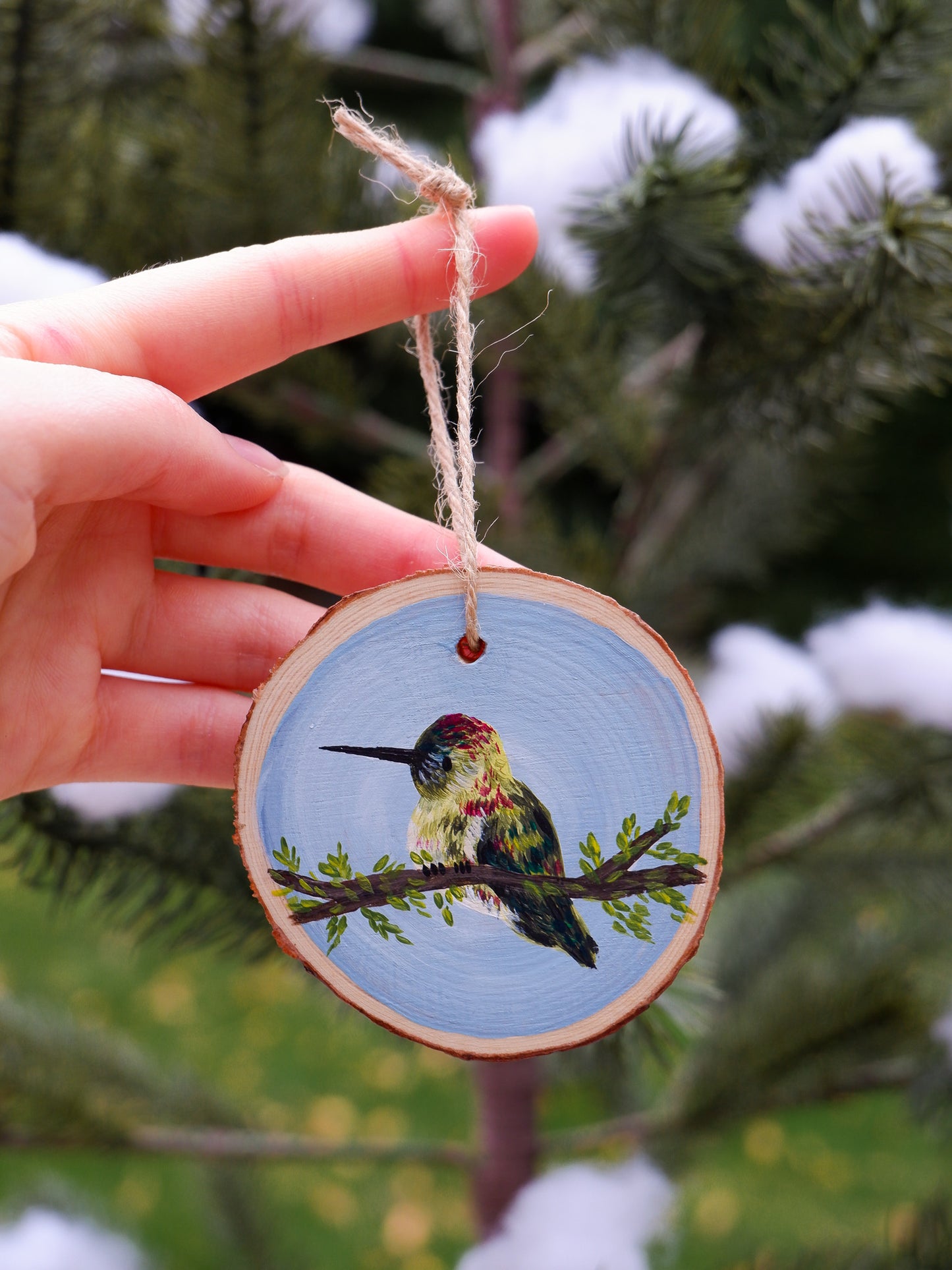 Snowy Hummingbirds - Hand-Painted Ornaments (3)