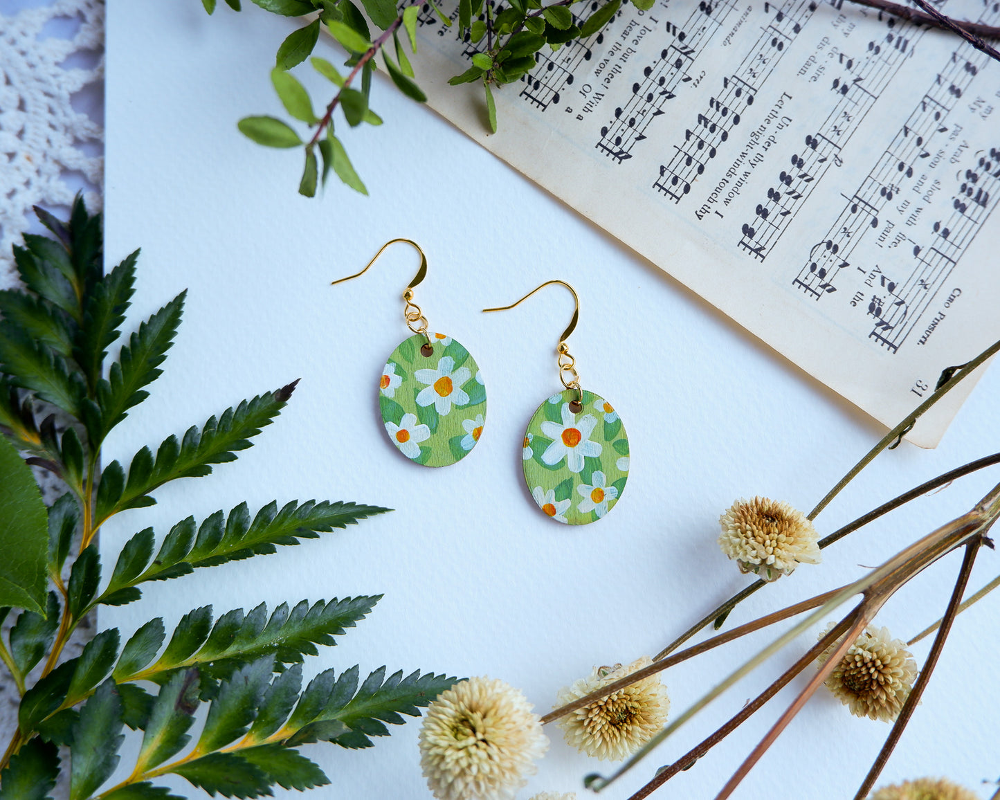 Hand-Painted Earrings - Pacific Dogwood