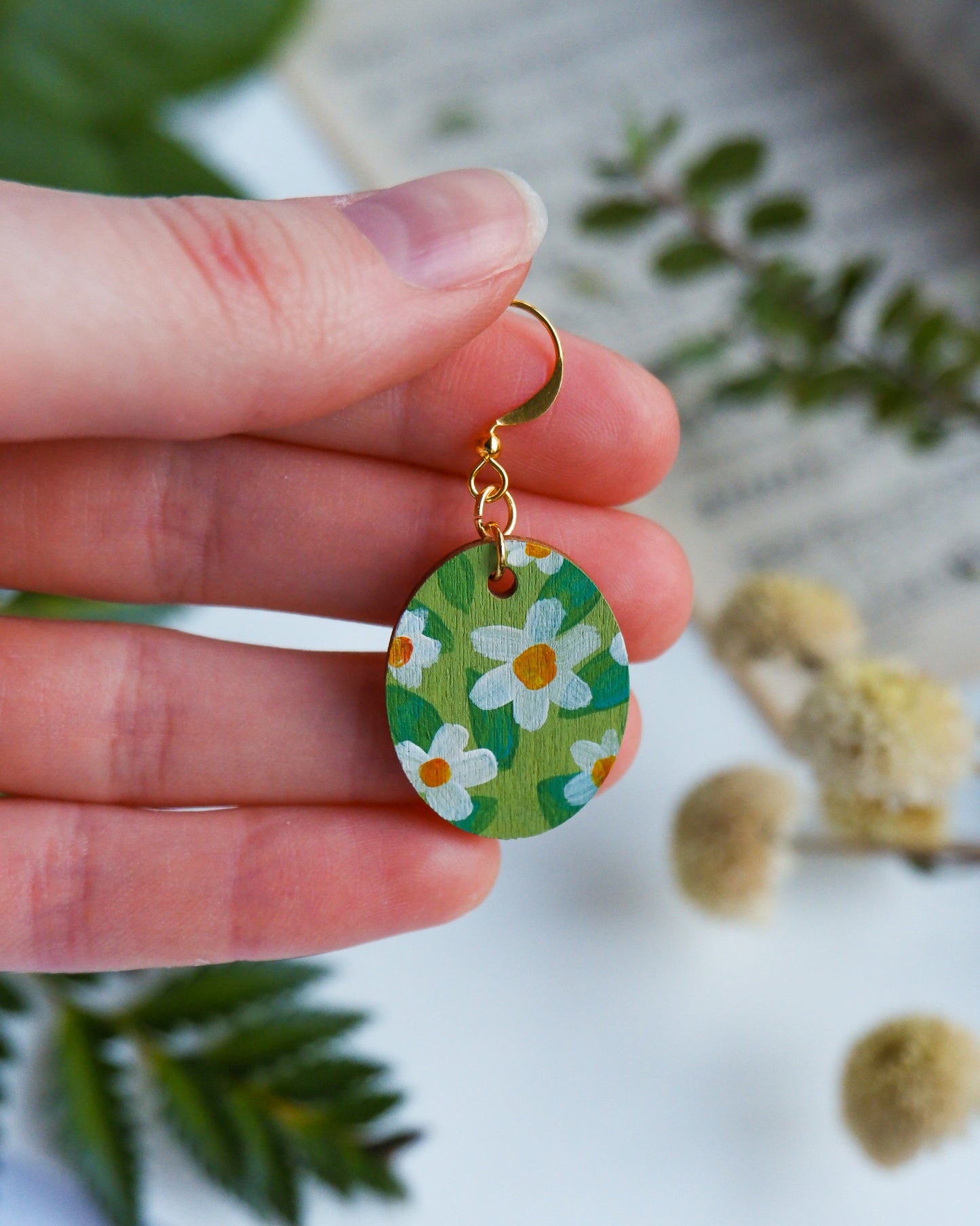 Hand-Painted Earrings - Pacific Dogwood