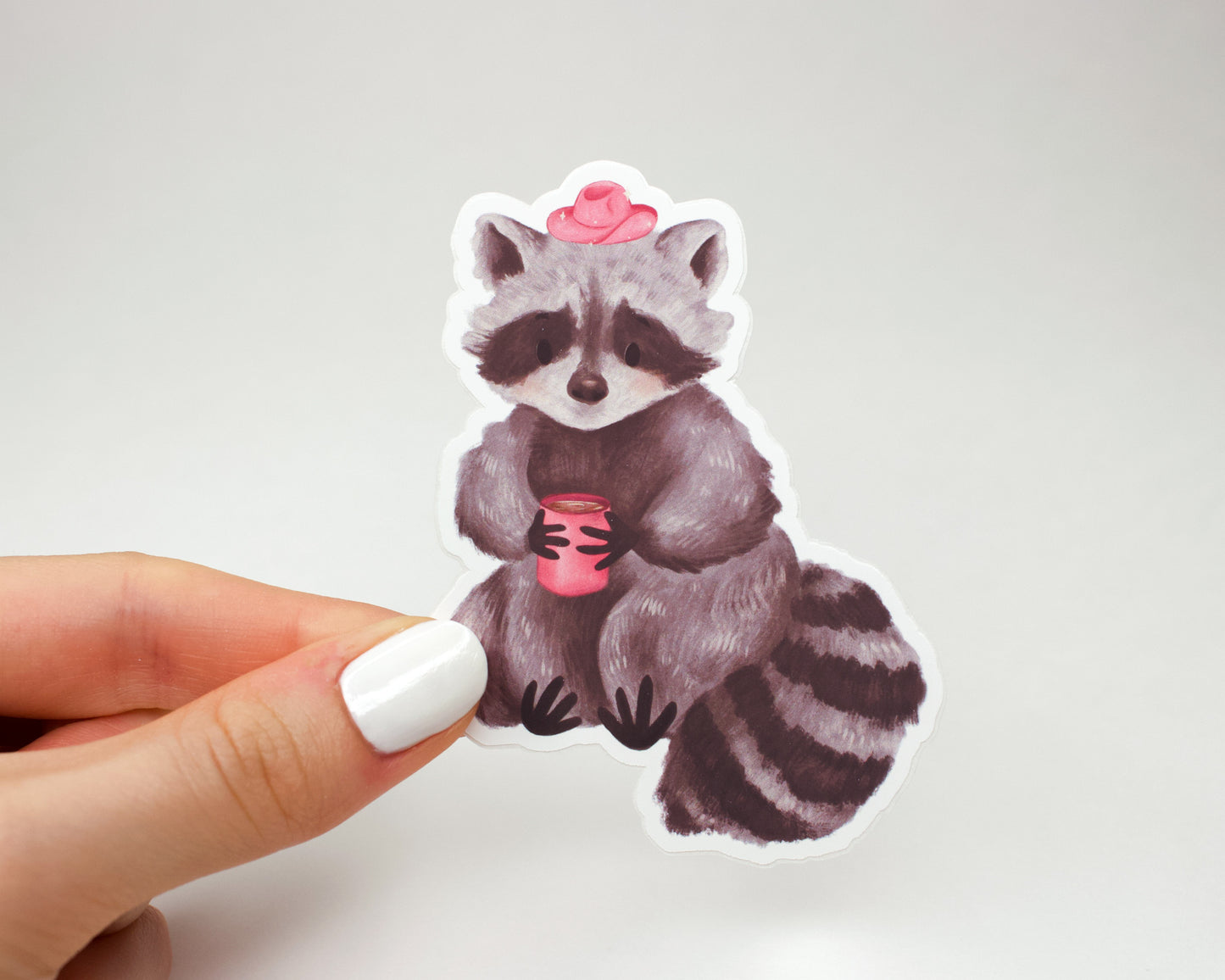 Handmade Glittery Pink Cowboy Raccoon Sticker