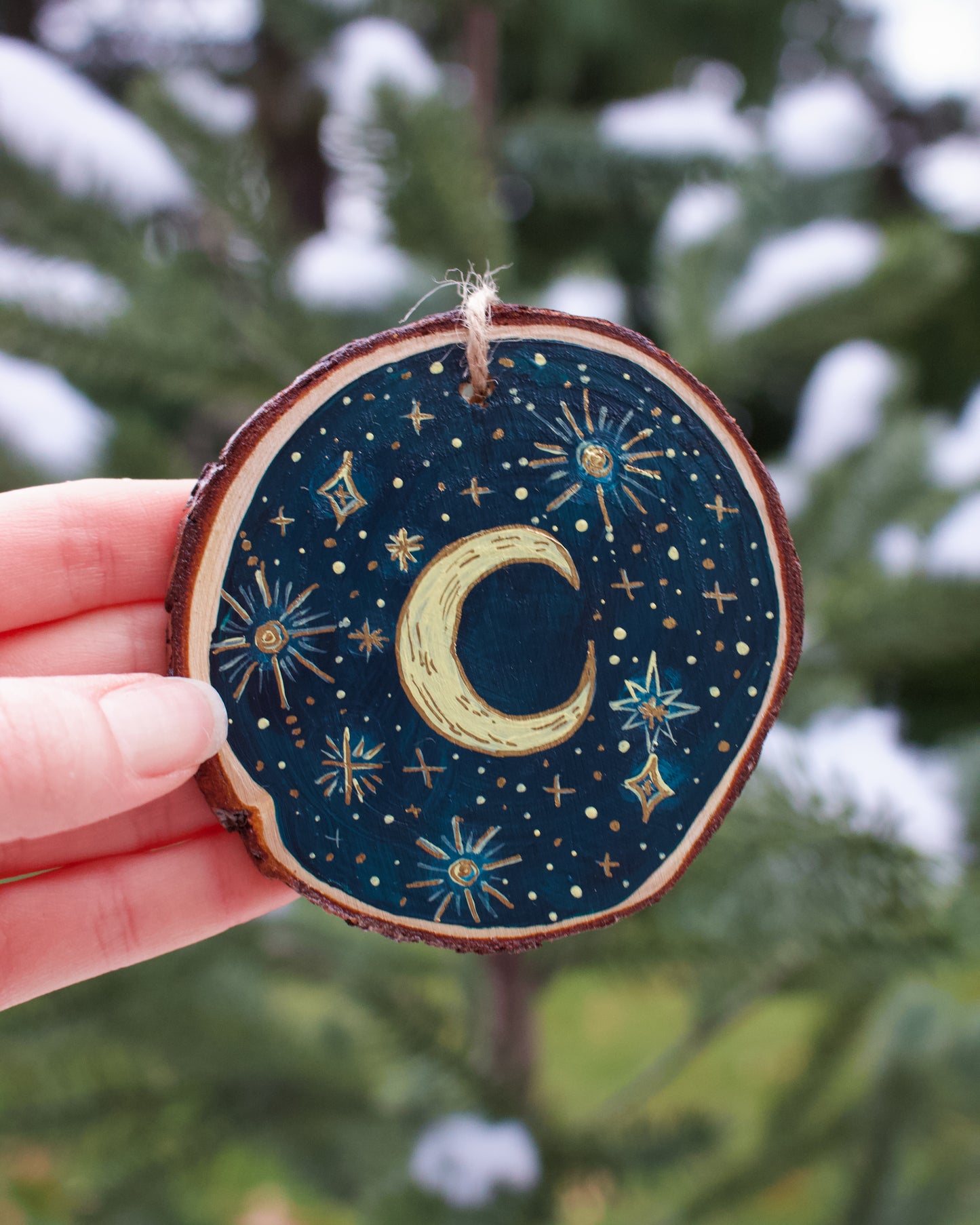 Celestial Star and Moon Ornaments - Hand-Painted Ornaments