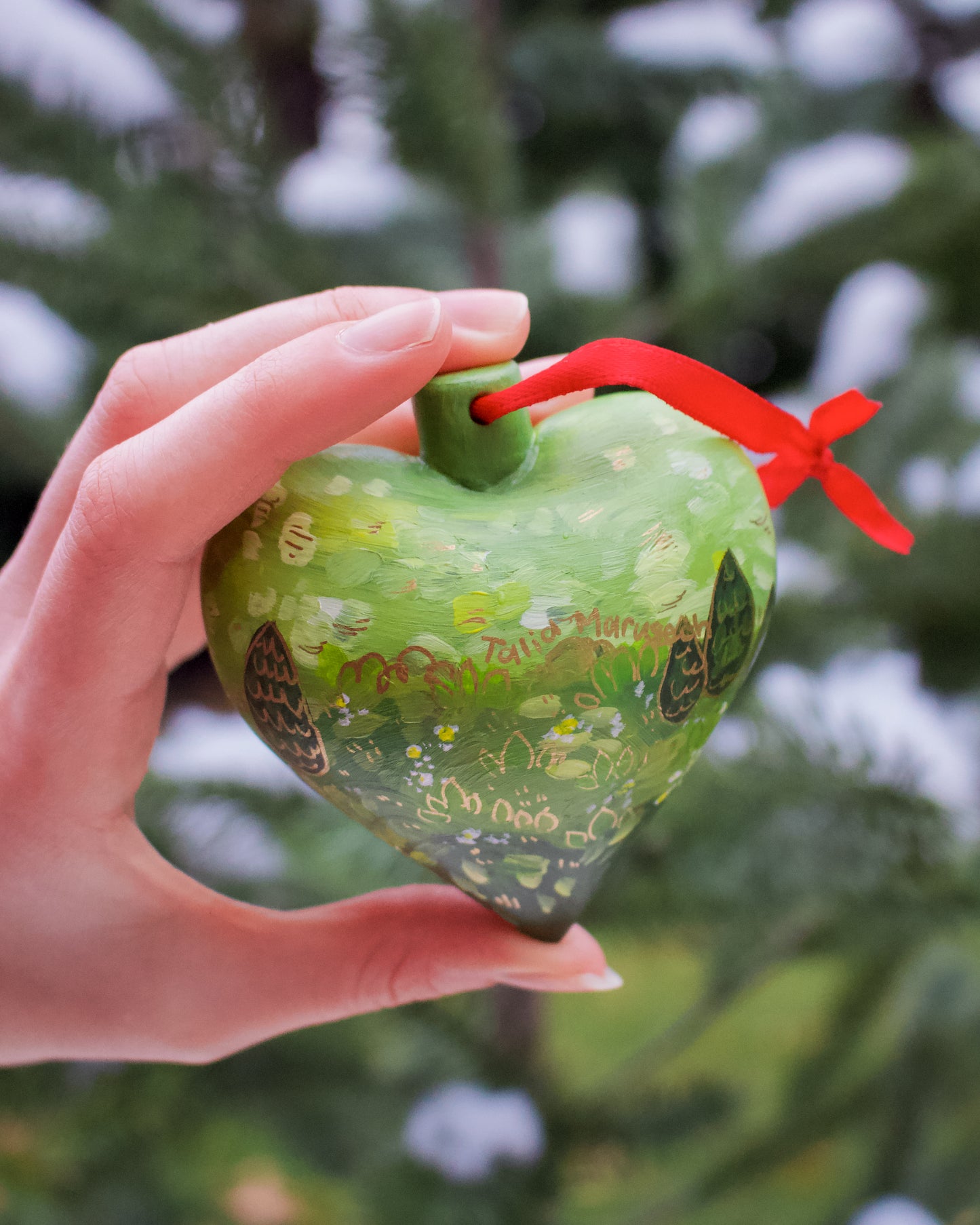 Two Deer in a Heart - Hand-Painted Ceramic Ornament