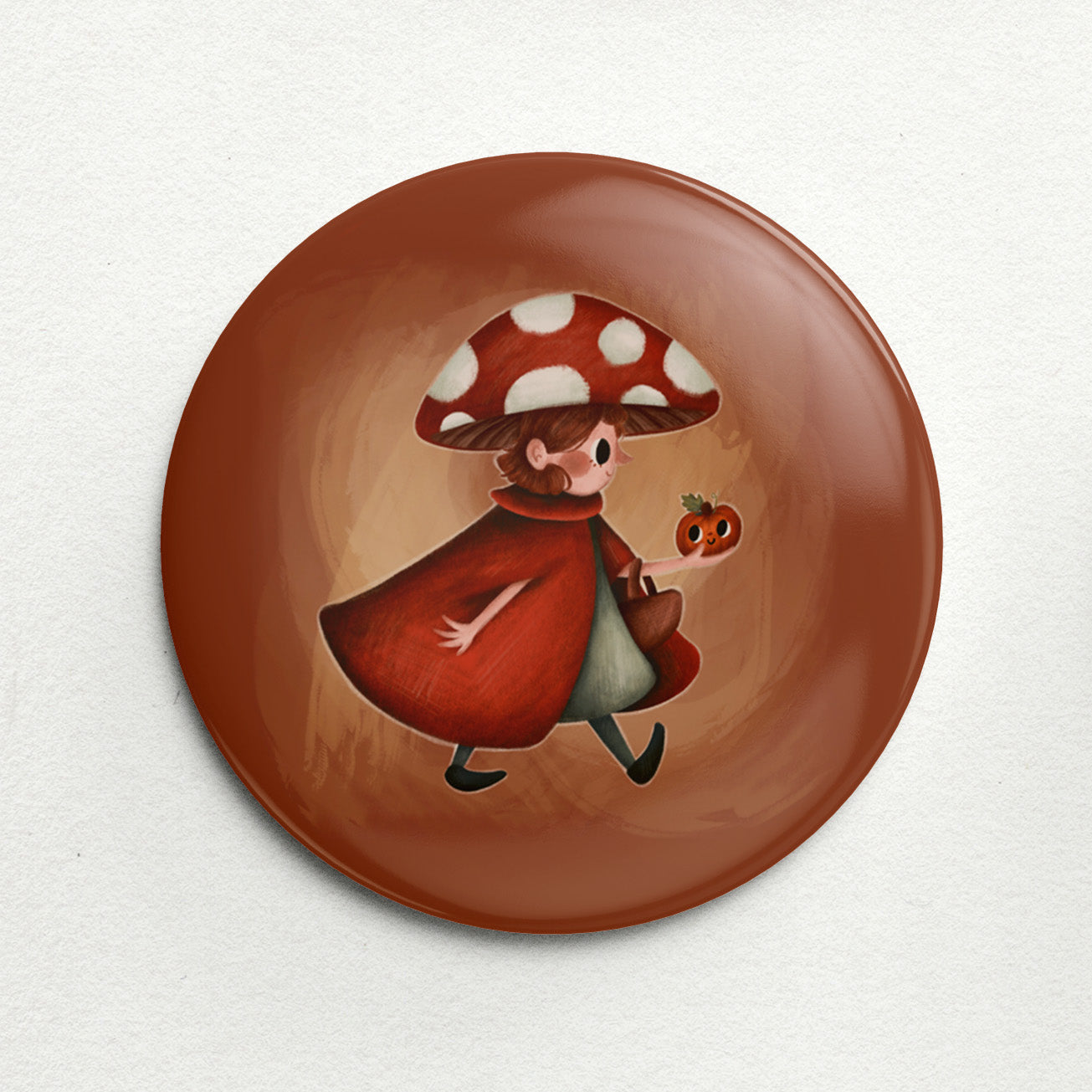 Mushroom Girl Handmade Button Pin