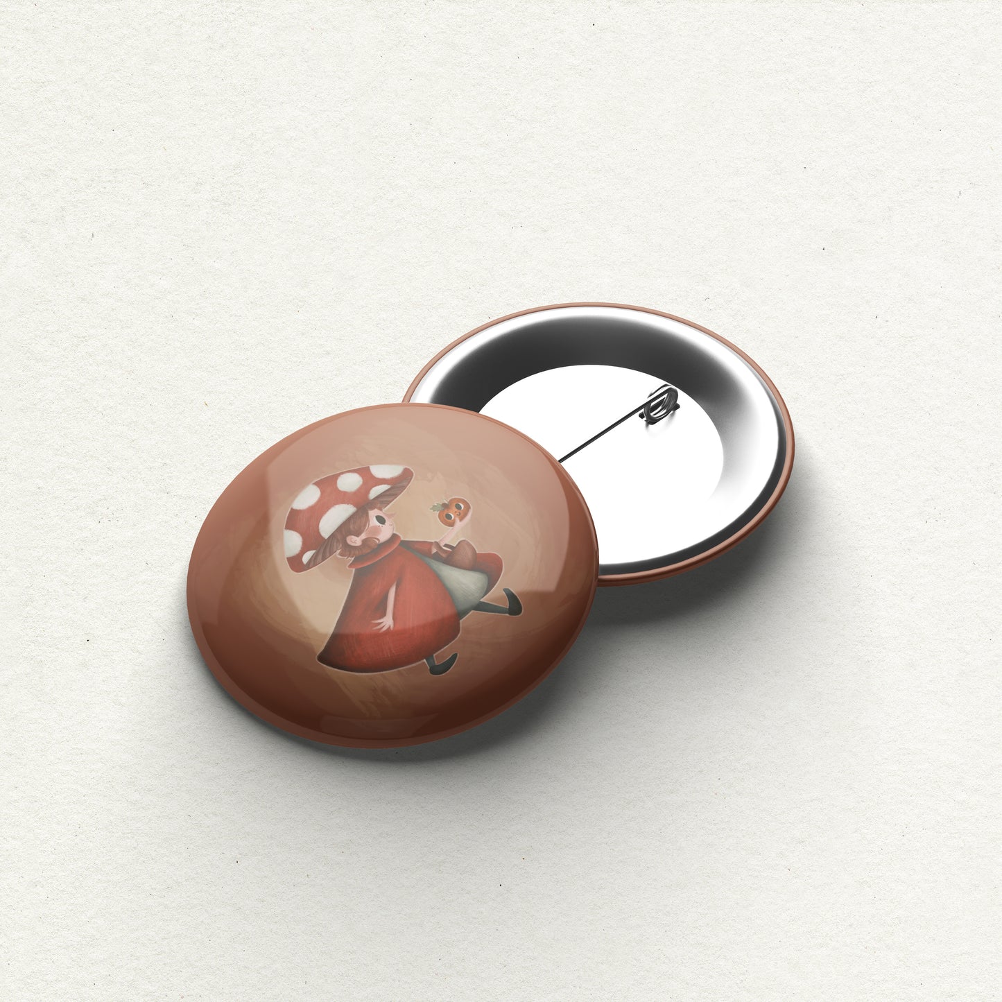 Mushroom Girl Handmade Button Pin