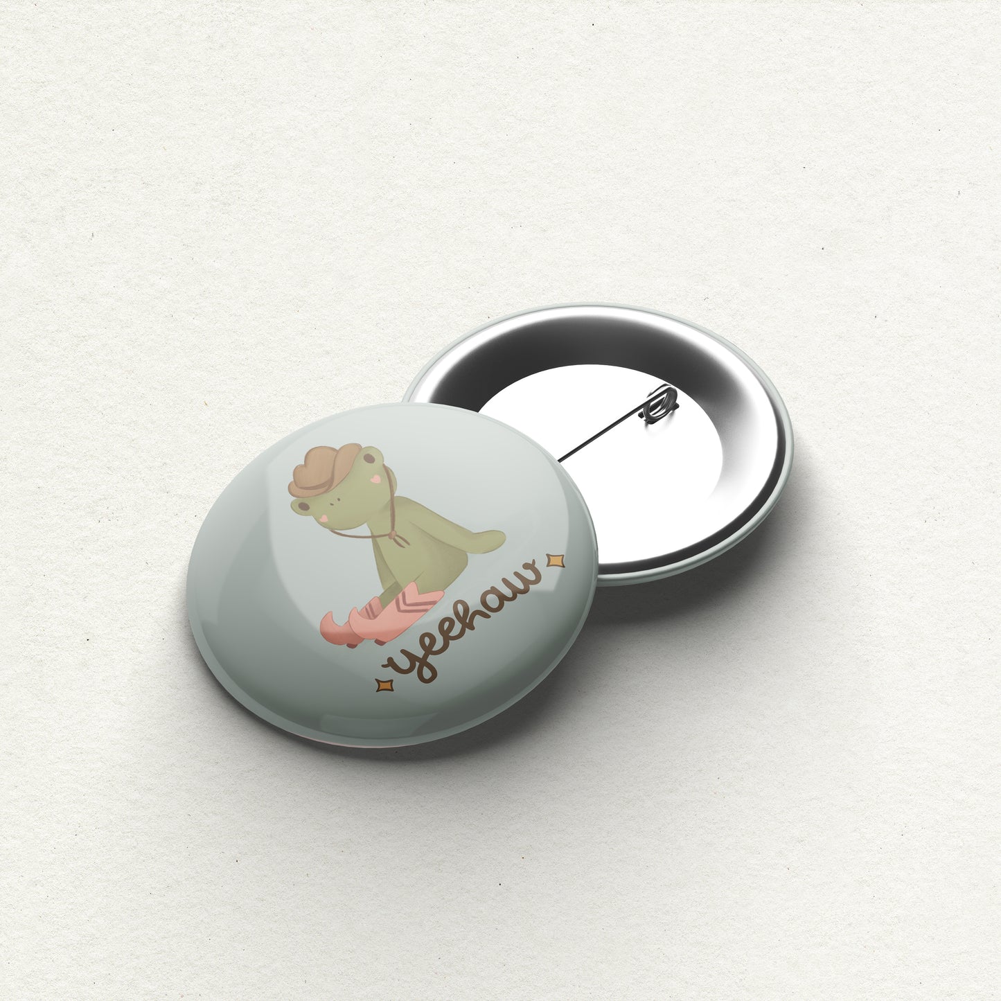 "Yeehaw" Cowboy Frog Handmade Button Pin