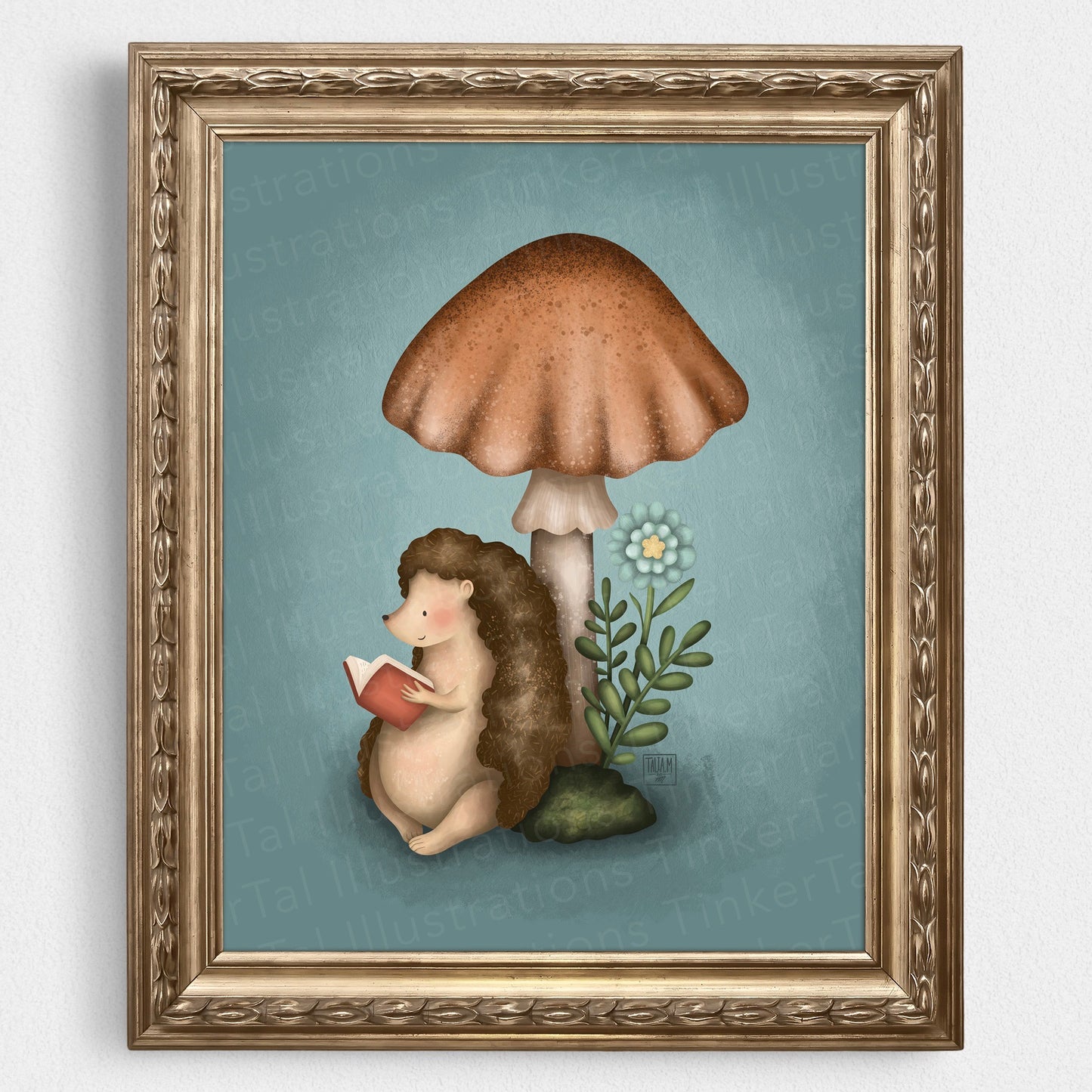 Reading Hedgehog under a Mushroom Art Print - Roscoe