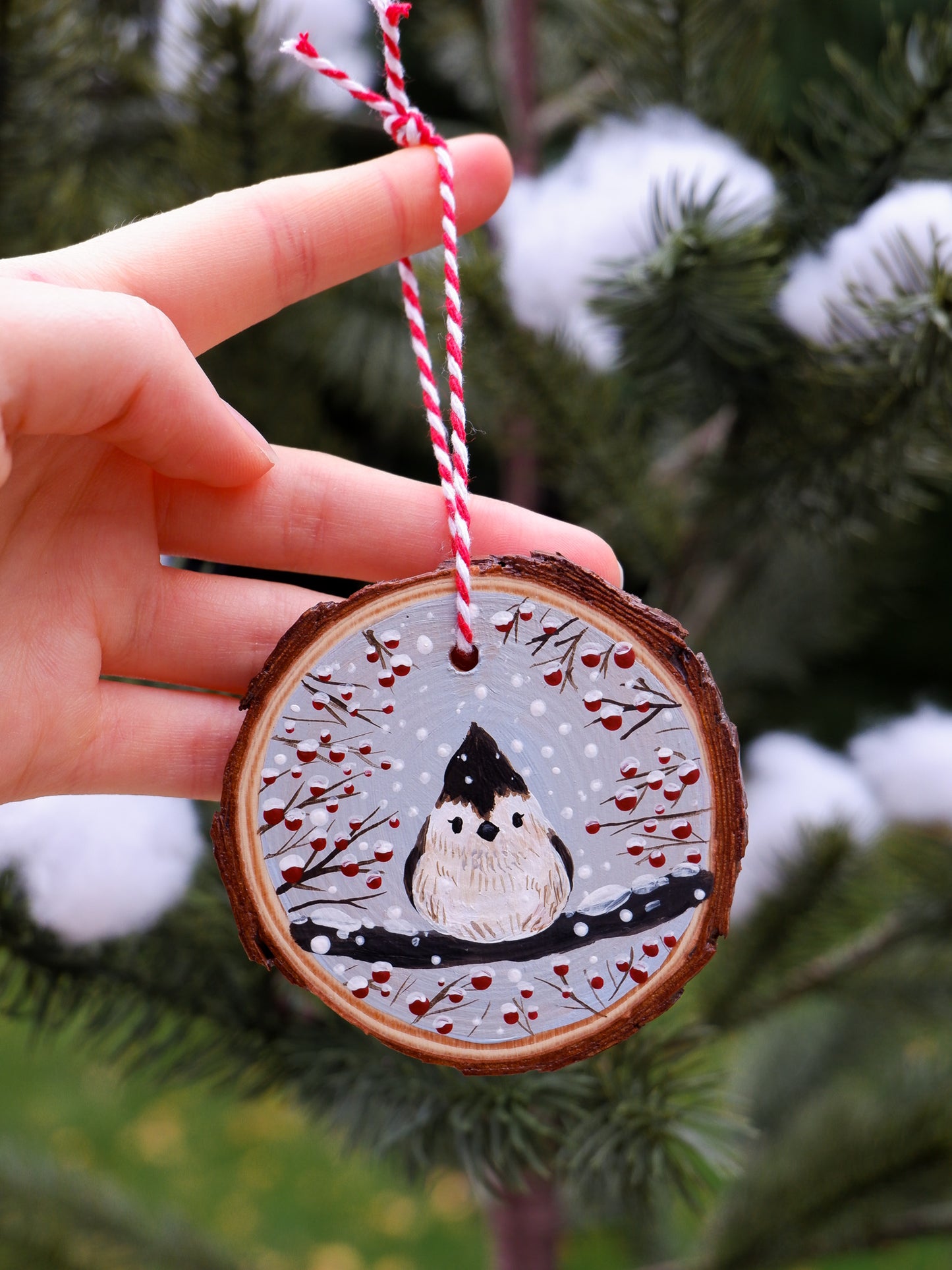Titmouse Bird Ornaments - Hand-Painted Ornaments (4)