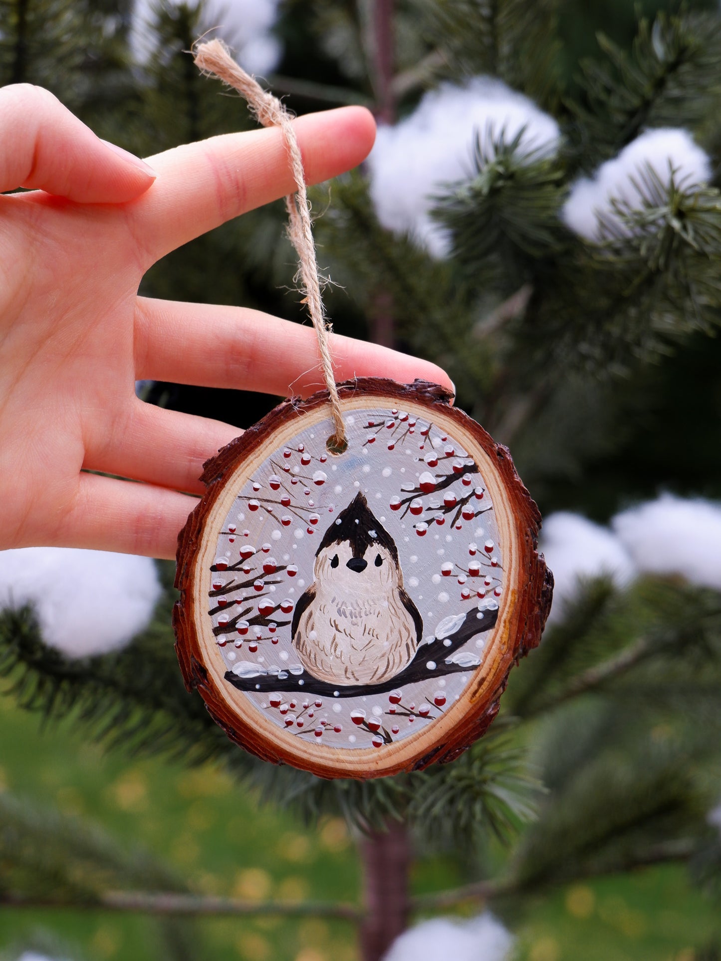 Titmouse Bird Ornaments - Hand-Painted Ornaments (4)