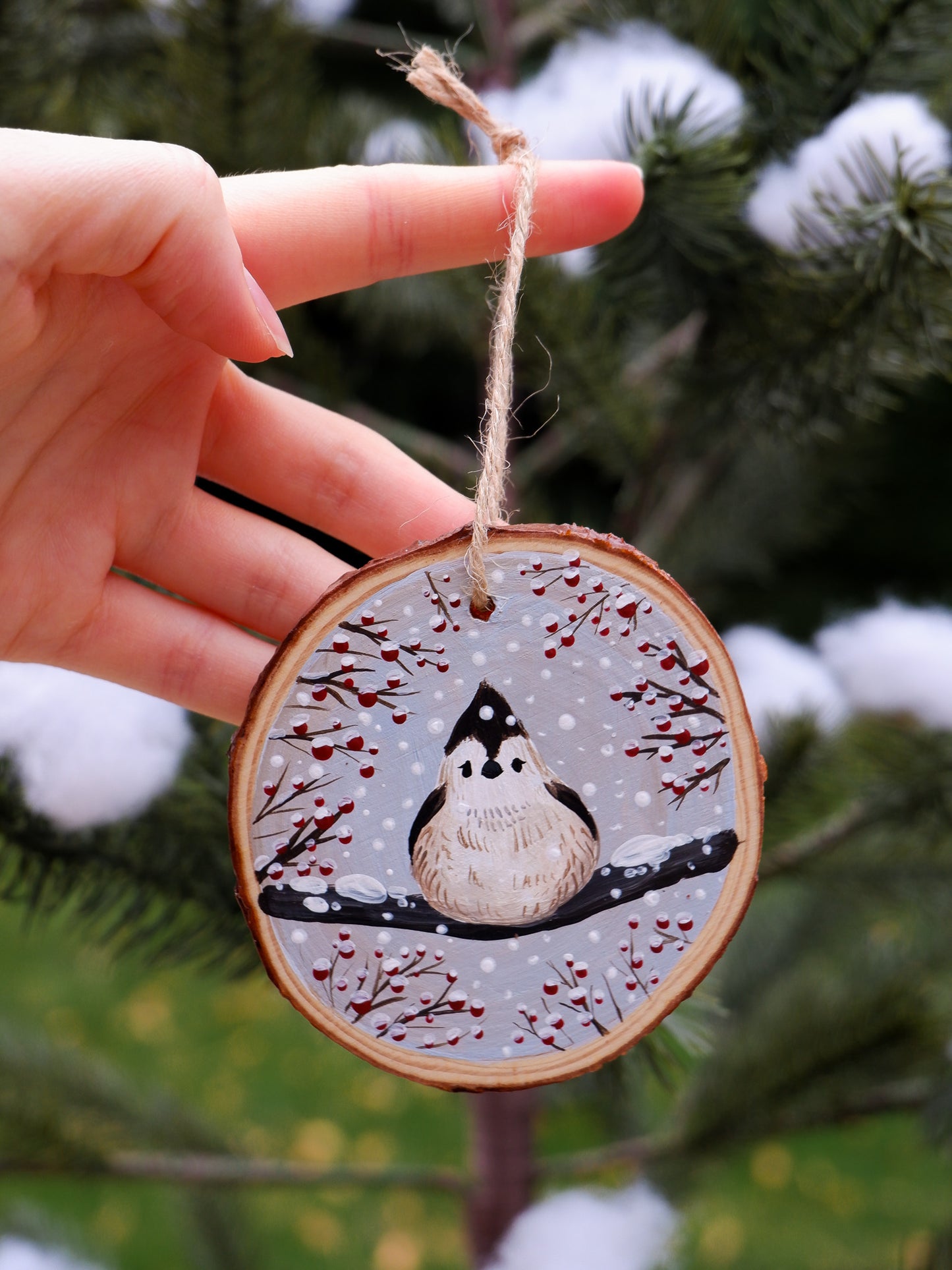 Titmouse Bird Ornaments - Hand-Painted Ornaments (4)