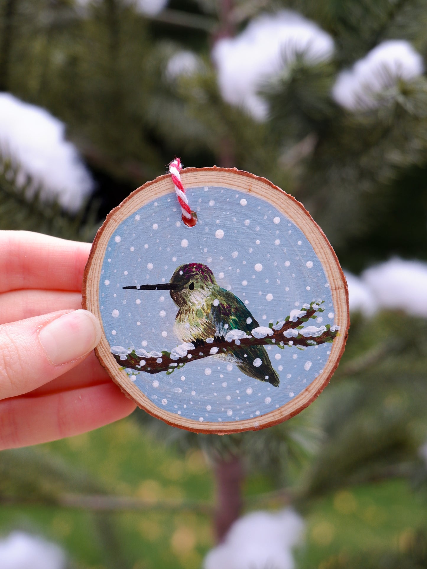 Snowy Hummingbirds - Hand-Painted Ornaments (3)