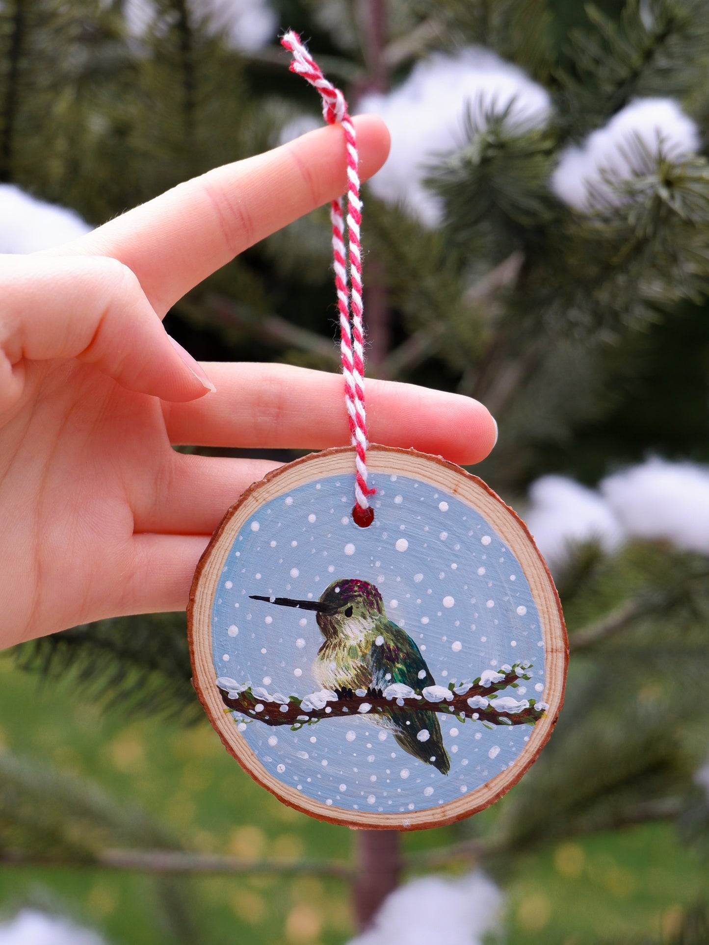 Snowy Hummingbirds - Hand-Painted Ornaments (3)