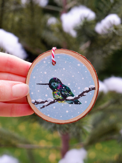 Snowy Hummingbirds - Hand-Painted Ornaments (3)
