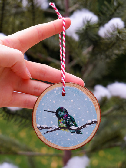 Snowy Hummingbirds - Hand-Painted Ornaments (3)