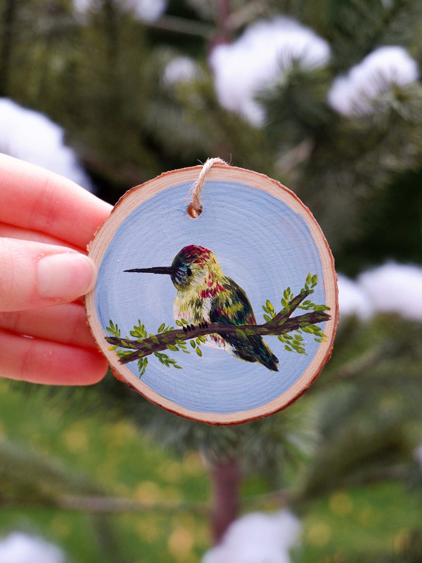 Snowy Hummingbirds - Hand-Painted Ornaments (3)
