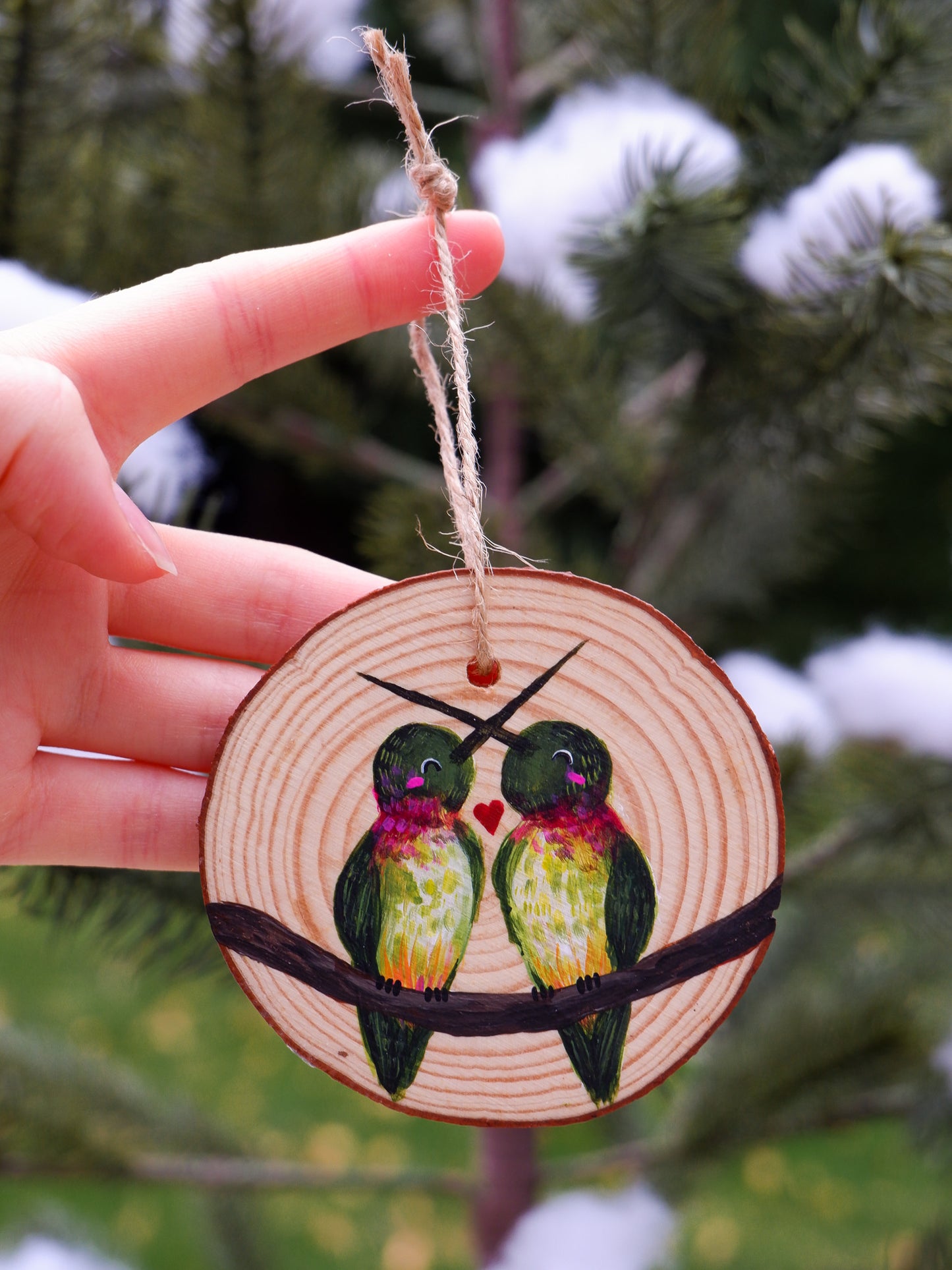 Hummingbirds in Love - Hand-Painted Ornament