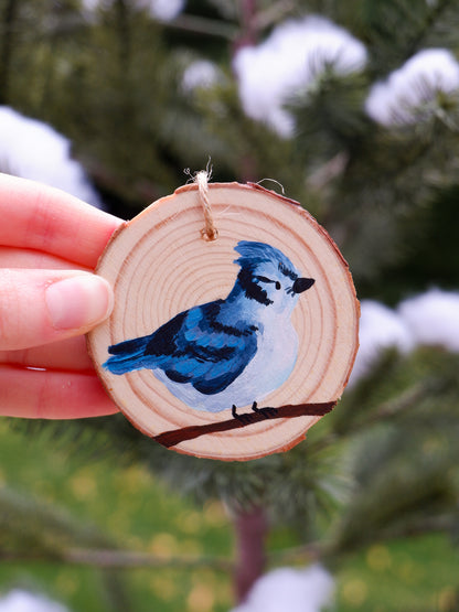 Winter Bluejay Ornament - Hand-Painted Ornaments (3)