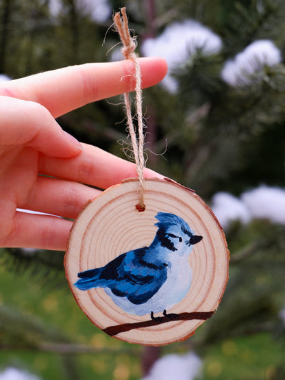 Winter Bluejay Ornament - Hand-Painted Ornaments (3)