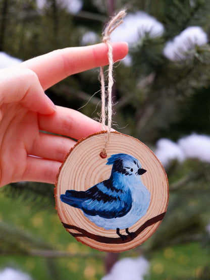 Winter Bluejay Ornament - Hand-Painted Ornaments (3)