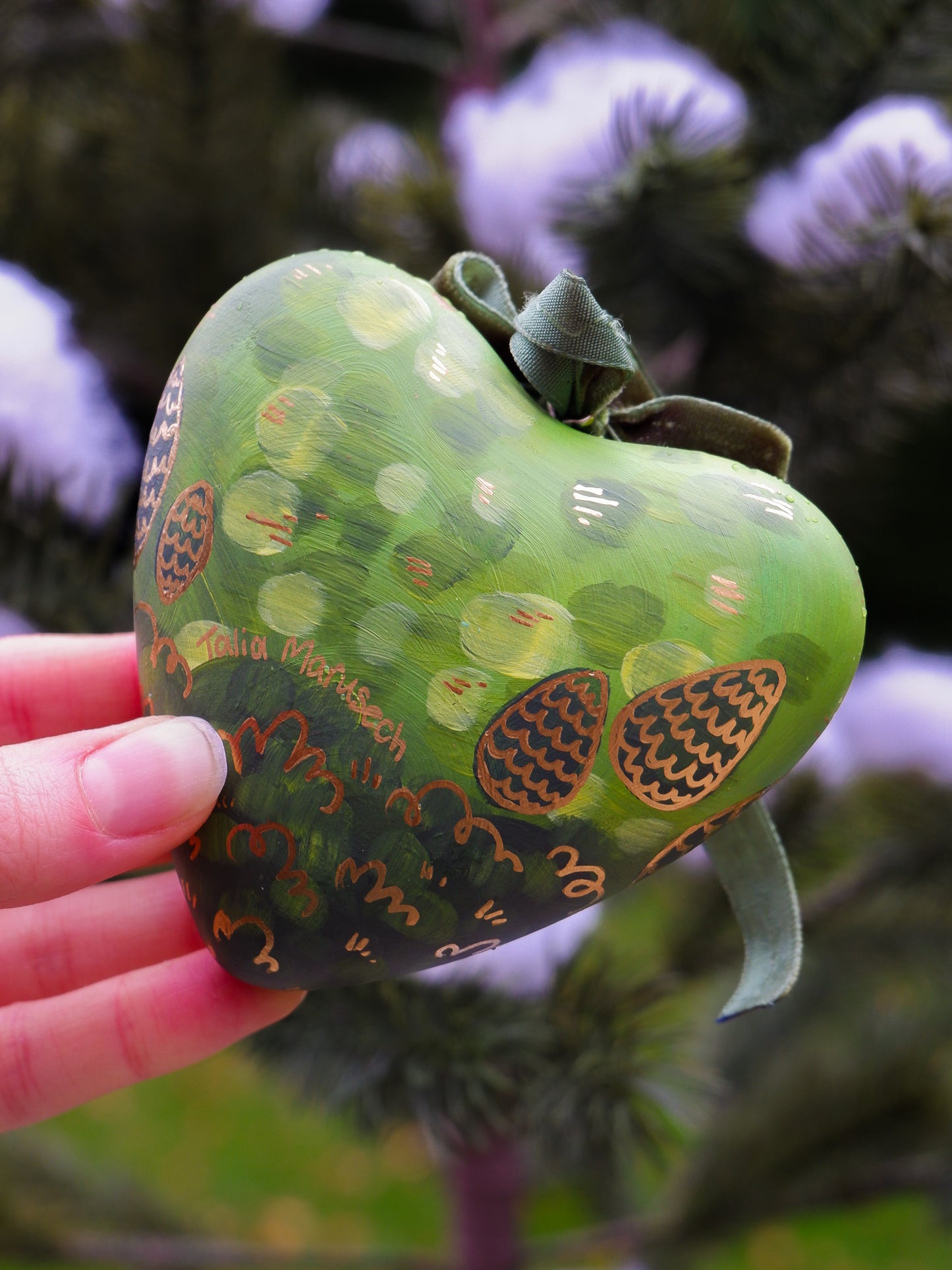 Two Deer in a Love Heart -  Hand-Painted Ceramic Heirloom Ornaments (2)