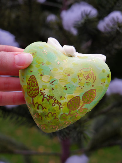 Two Deer in a Love Heart -  Hand-Painted Ceramic Heirloom Ornaments (2)