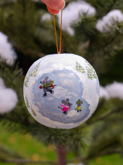 Ice Skating Mice, Winter Fun - Hand-Painted Heirloom Ornament