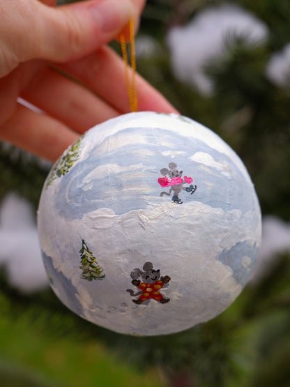 Ice Skating Mice, Winter Fun - Hand-Painted Heirloom Ornament