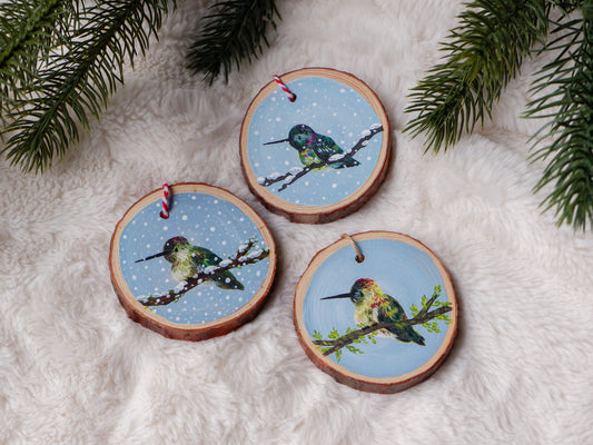 Snowy Hummingbirds - Hand-Painted Ornaments (3)