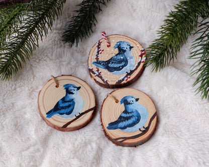 Winter Bluejay Ornament - Hand-Painted Ornaments (3)