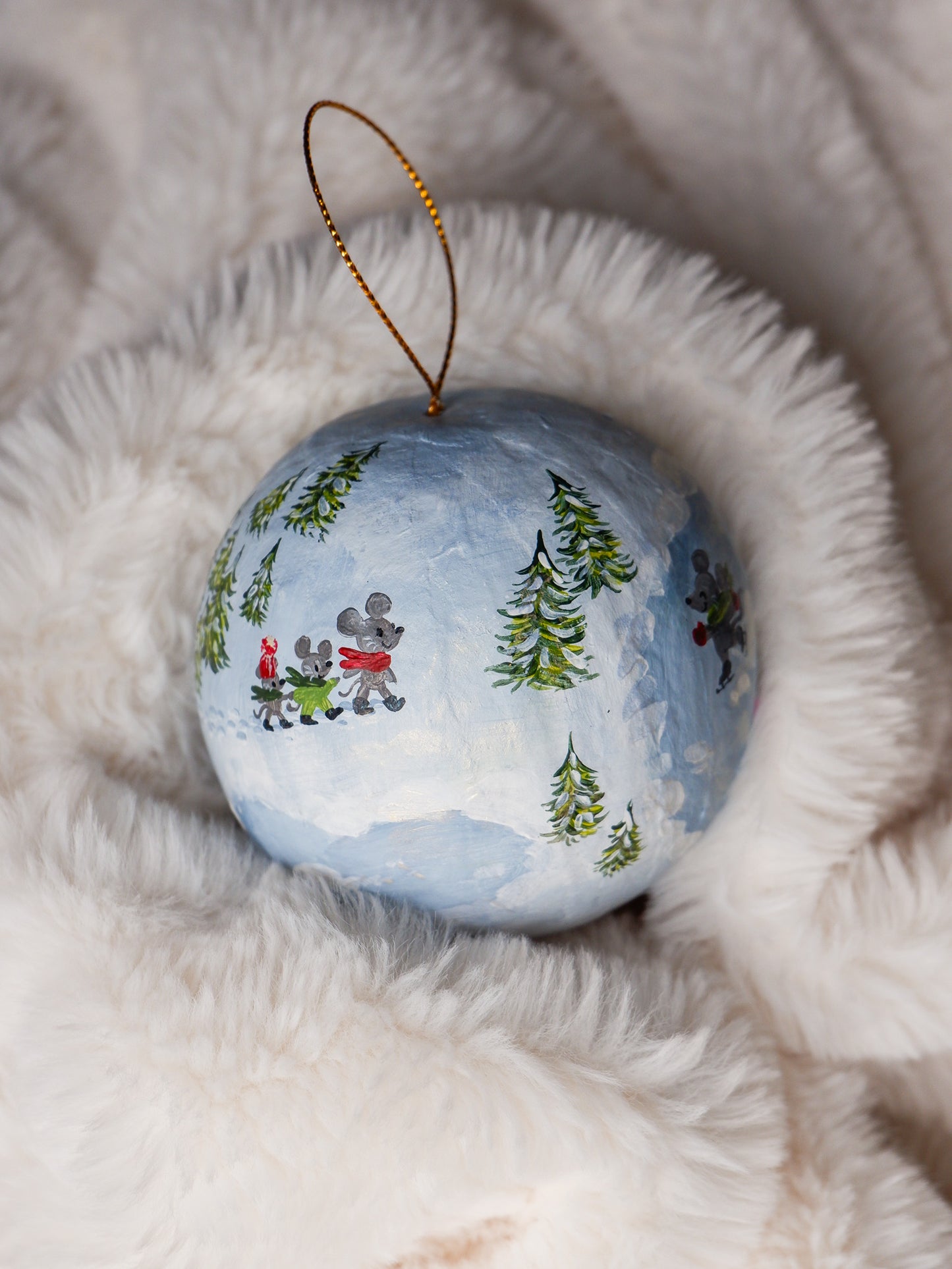 Ice Skating Mice, Winter Fun - Hand-Painted Heirloom Ornament