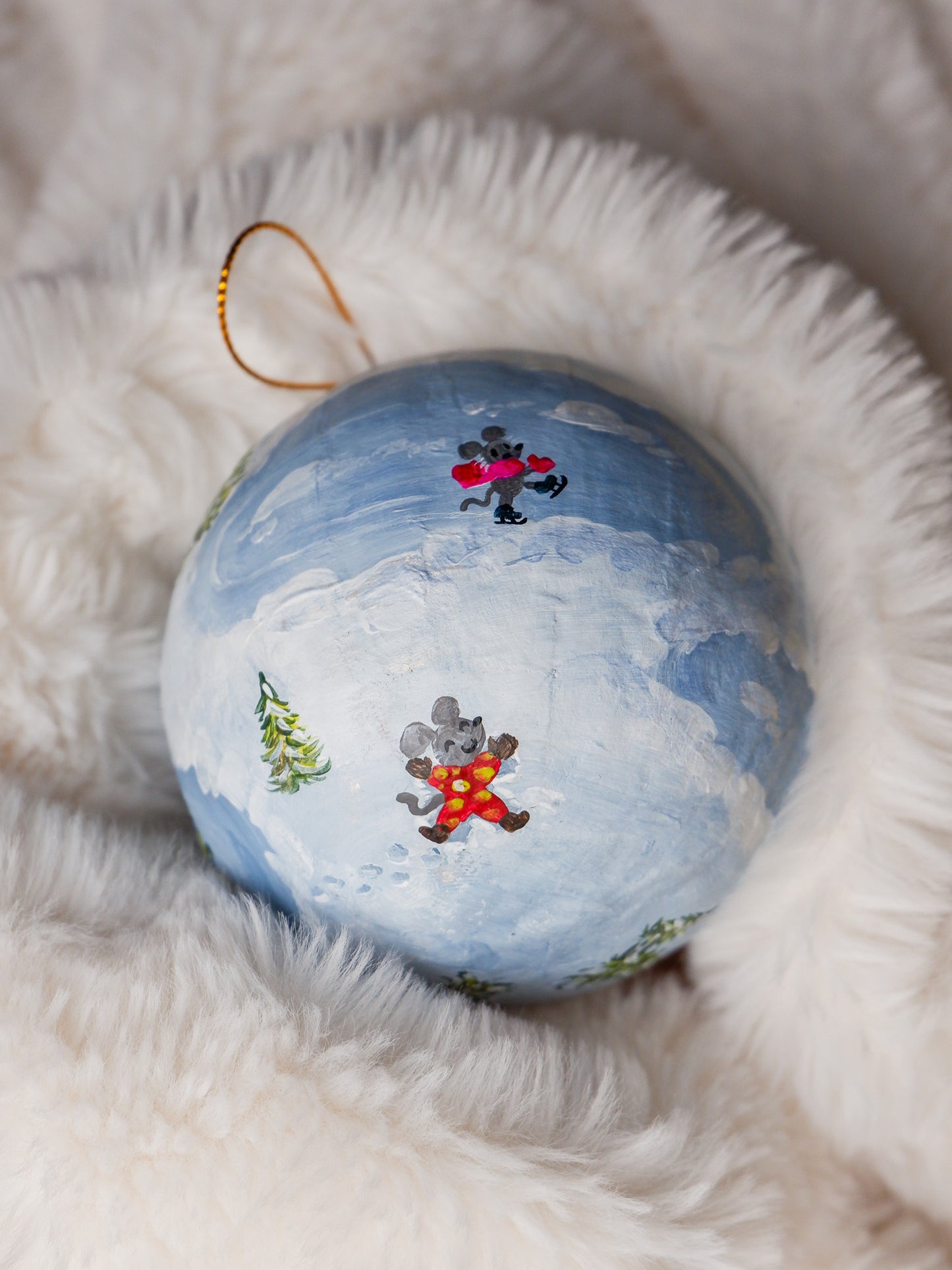 Ice Skating Mice, Winter Fun - Hand-Painted Heirloom Ornament