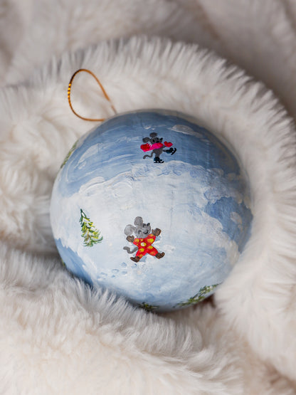 Ice Skating Mice, Winter Fun - Hand-Painted Heirloom Ornament