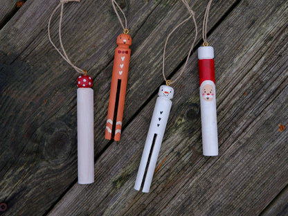Round Wooden Clothespin Ornaments - Hand-Painted Ornaments