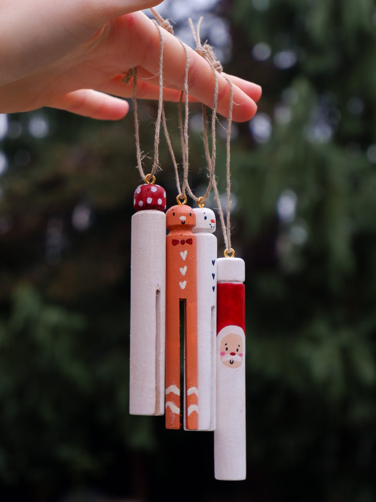Round Wooden Clothespin Ornaments - Hand-Painted Ornaments