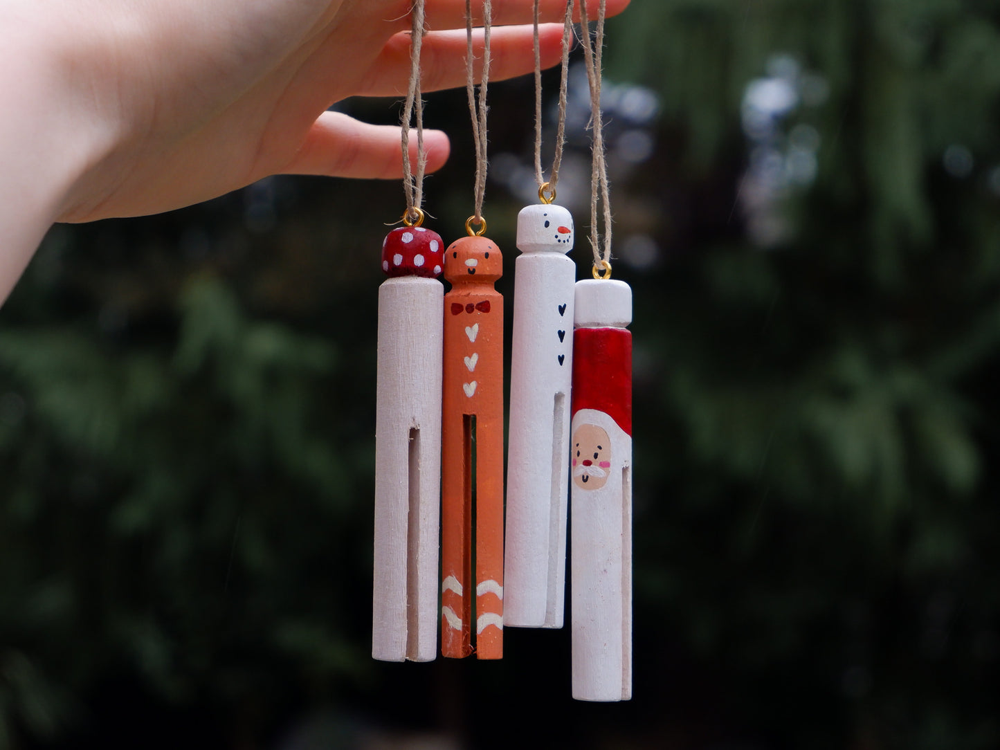 Round Wooden Clothespin Ornaments - Hand-Painted Ornaments