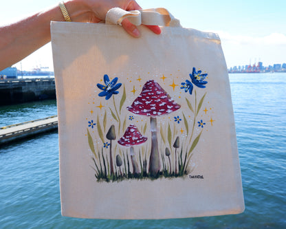 Hand Painted Fairy Mushroom Tote Bag