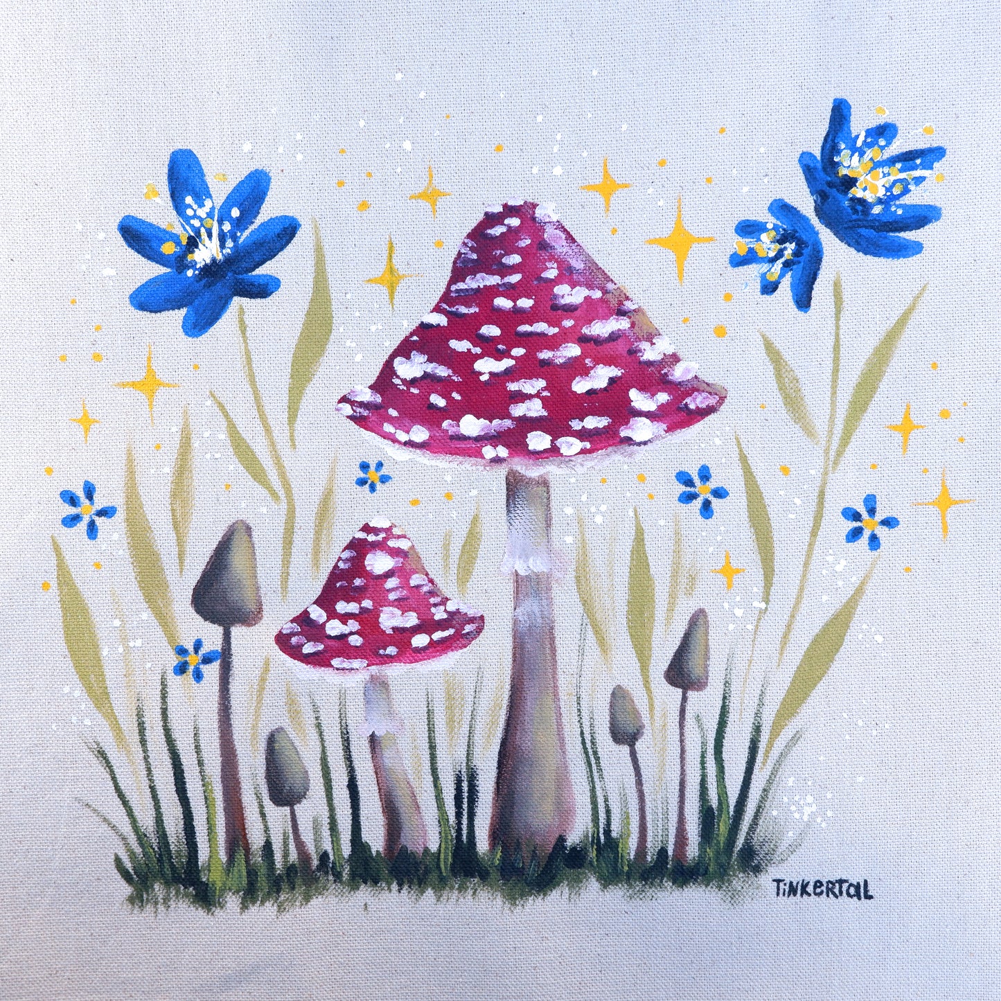 Hand Painted Fairy Mushroom Tote Bag