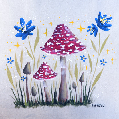 Hand Painted Fairy Mushroom Tote Bag