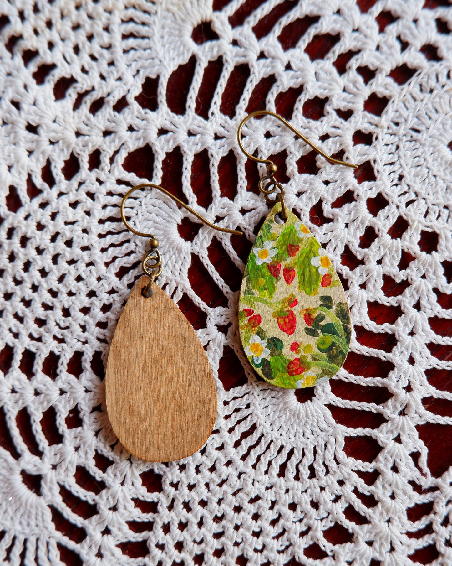 Hand-Painted Earrings - Strawberry Bloom