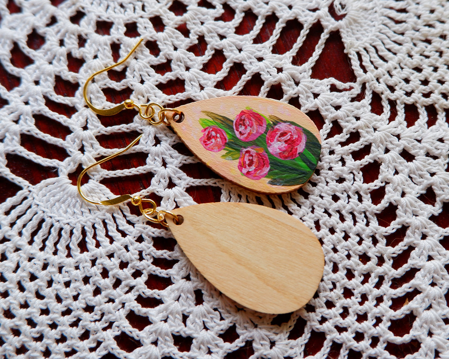 Hand-Painted Earrings - Rose Bouquet
