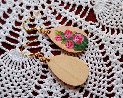 Hand-Painted Earrings - Rose Bouquet