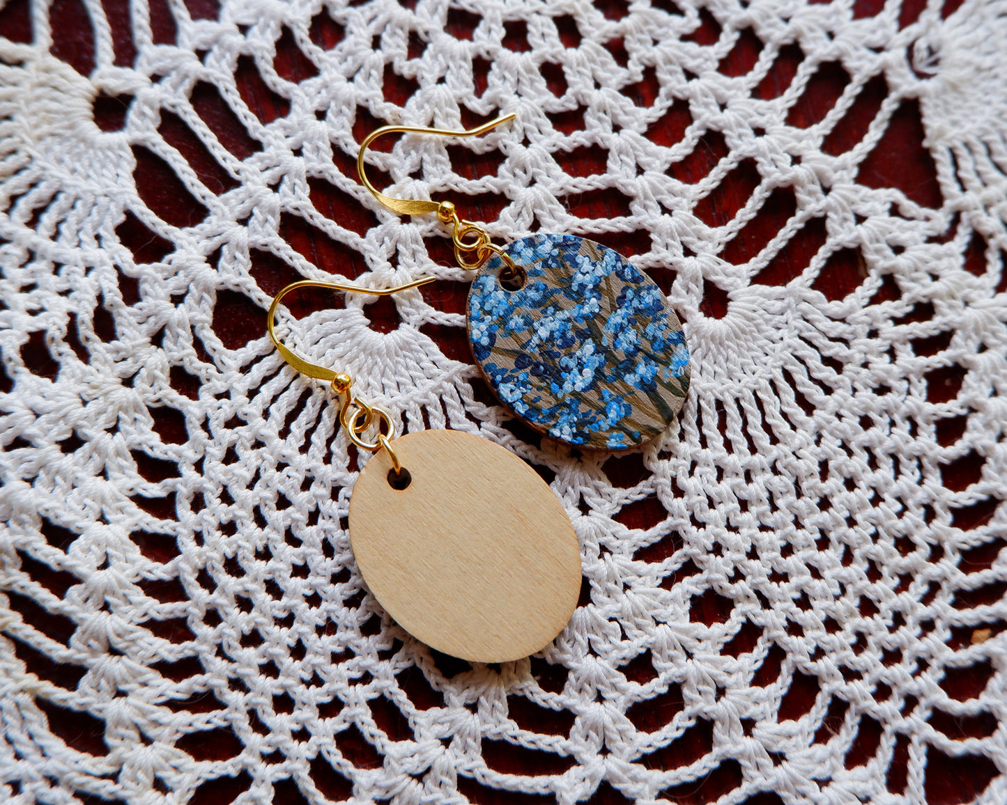 Hand-Painted Earrings - Baby's Breath (Gypsophila), Blue