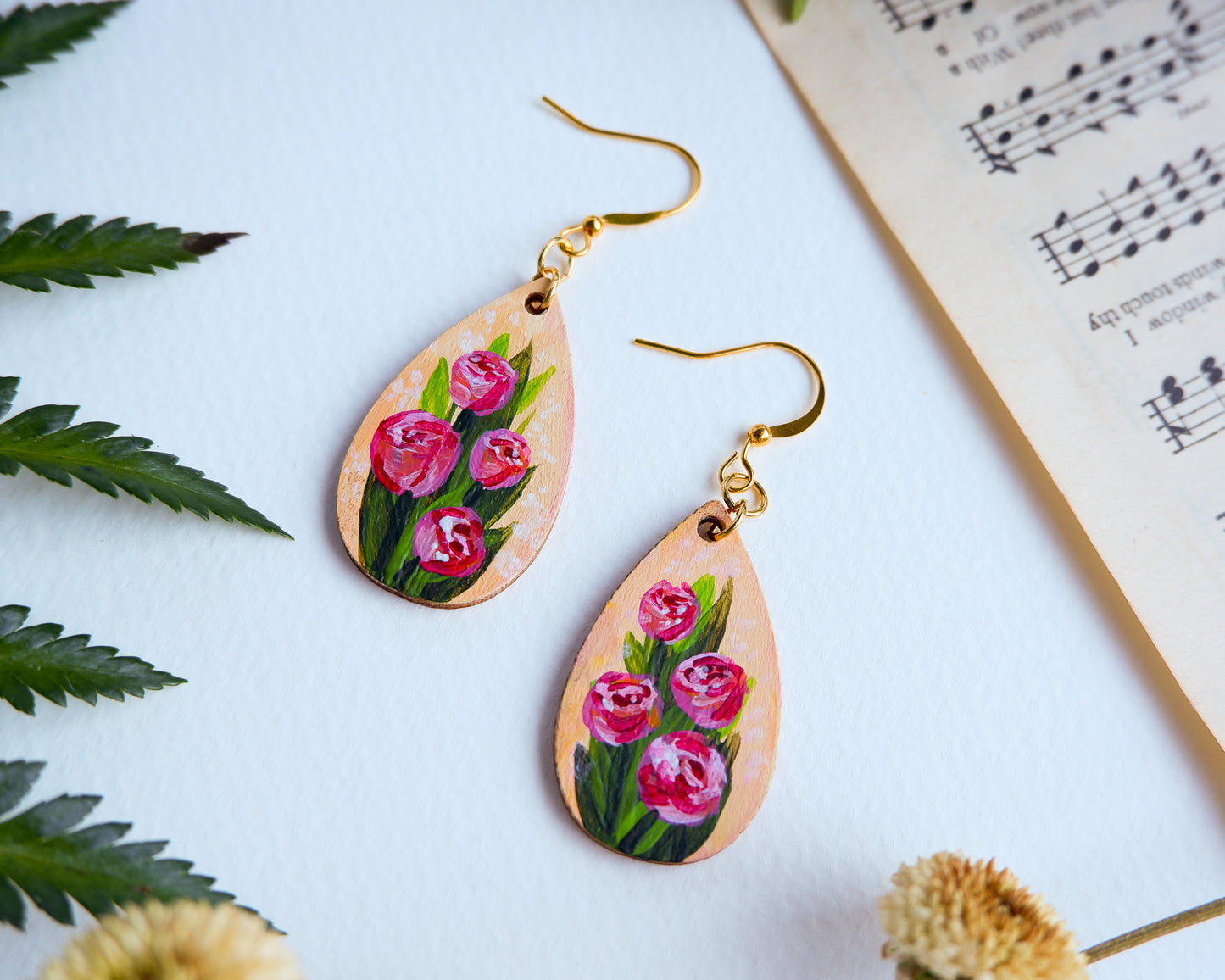 Hand-Painted Earrings - Rose Bouquet