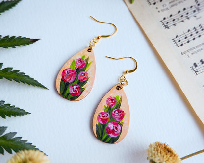 Hand-Painted Earrings - Rose Bouquet