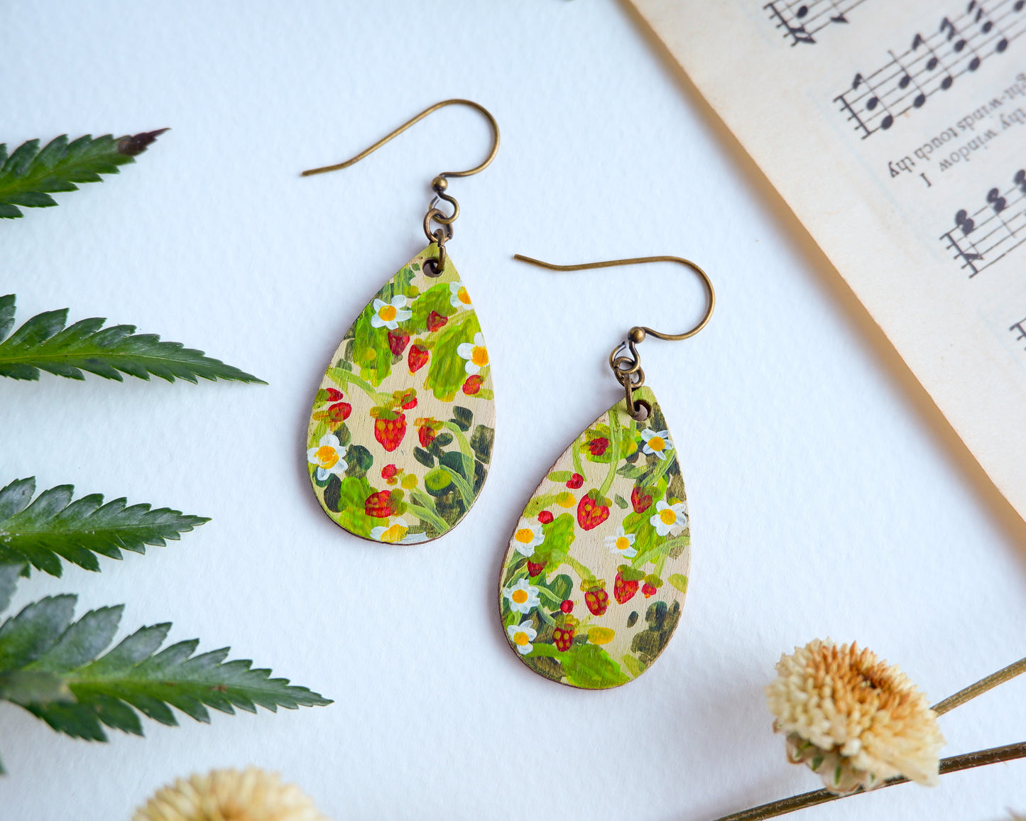 Hand-Painted Earrings - Strawberry Bloom