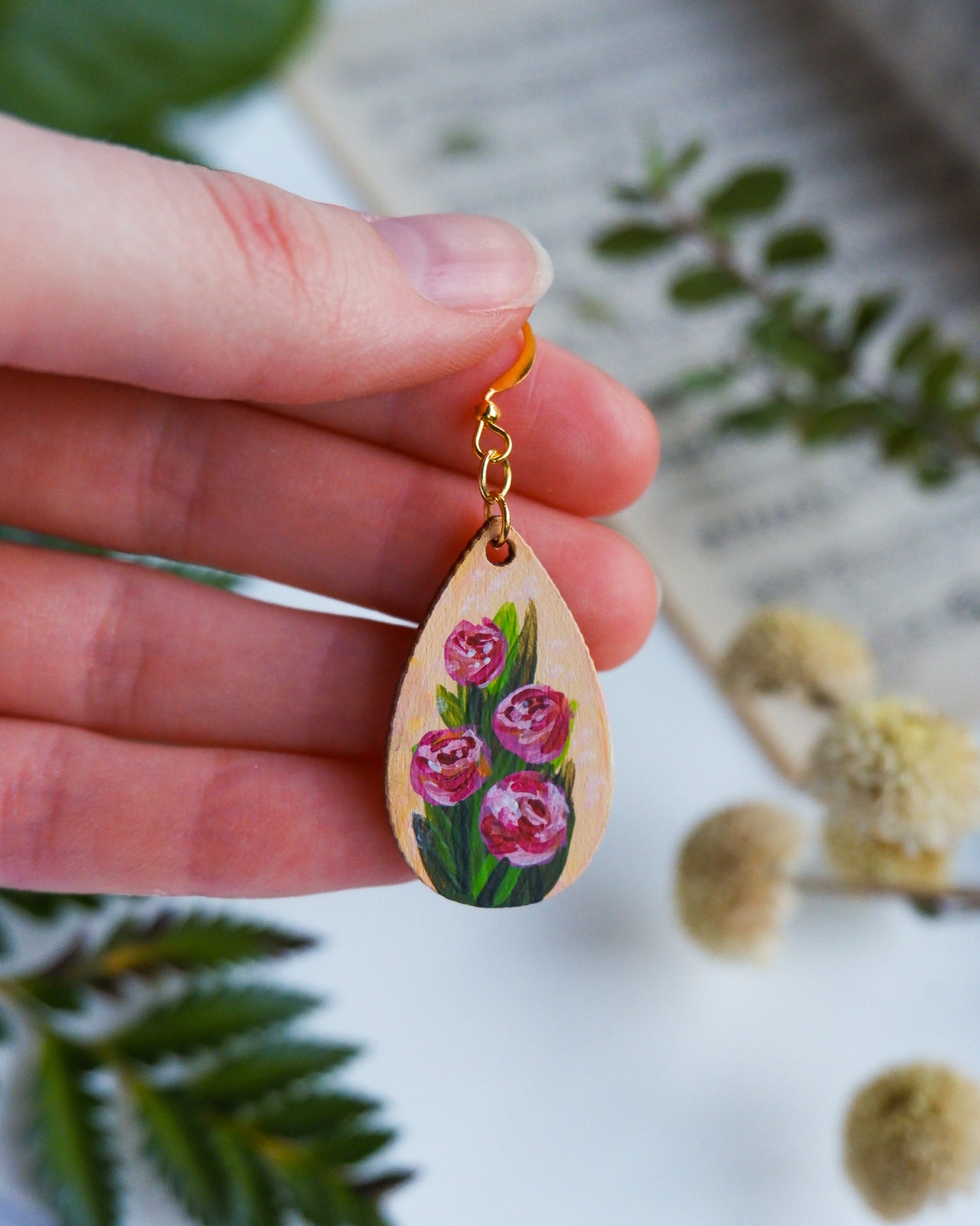 Hand-Painted Earrings - Rose Bouquet
