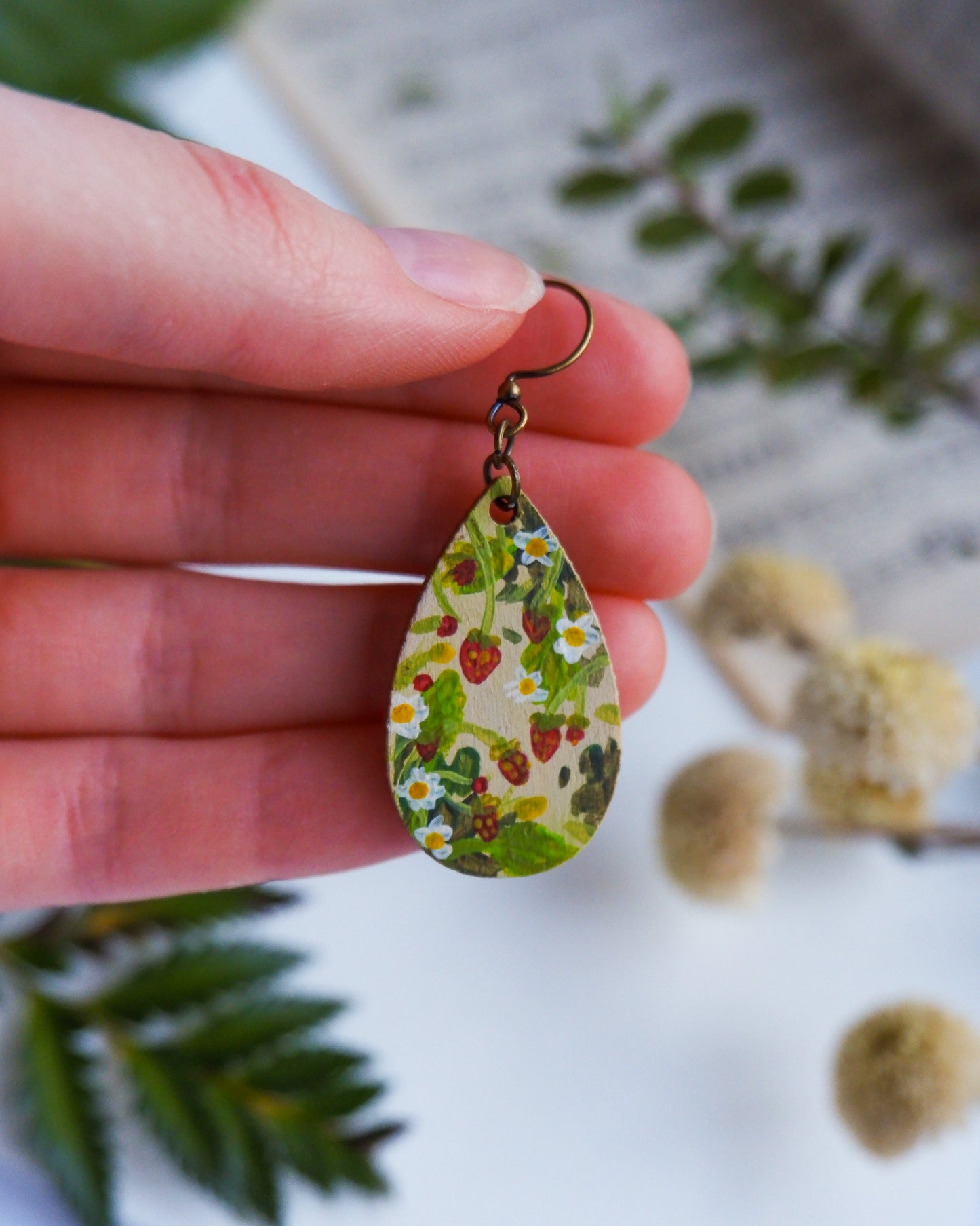 Hand-Painted Earrings - Strawberry Bloom