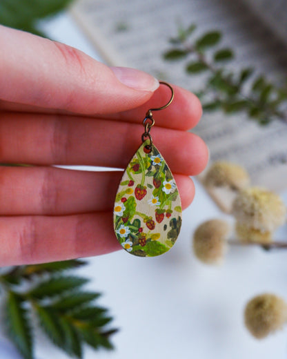 Hand-Painted Earrings - Strawberry Bloom