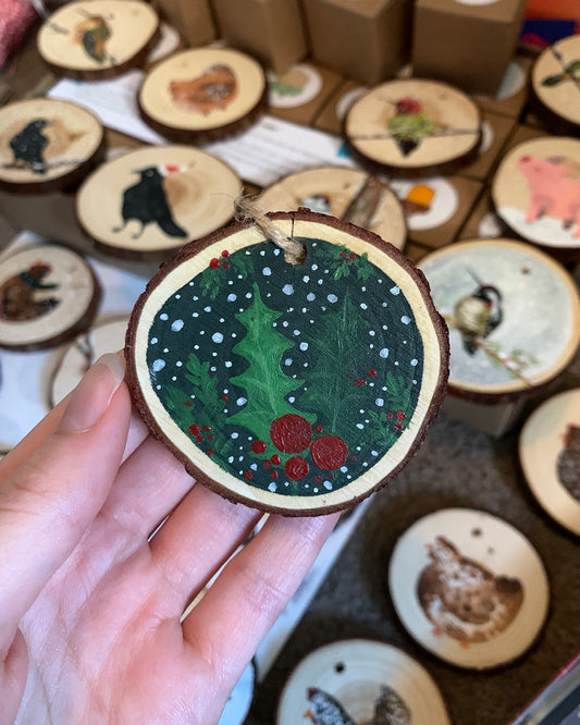Holly Leaves Hand-Painted Ornament