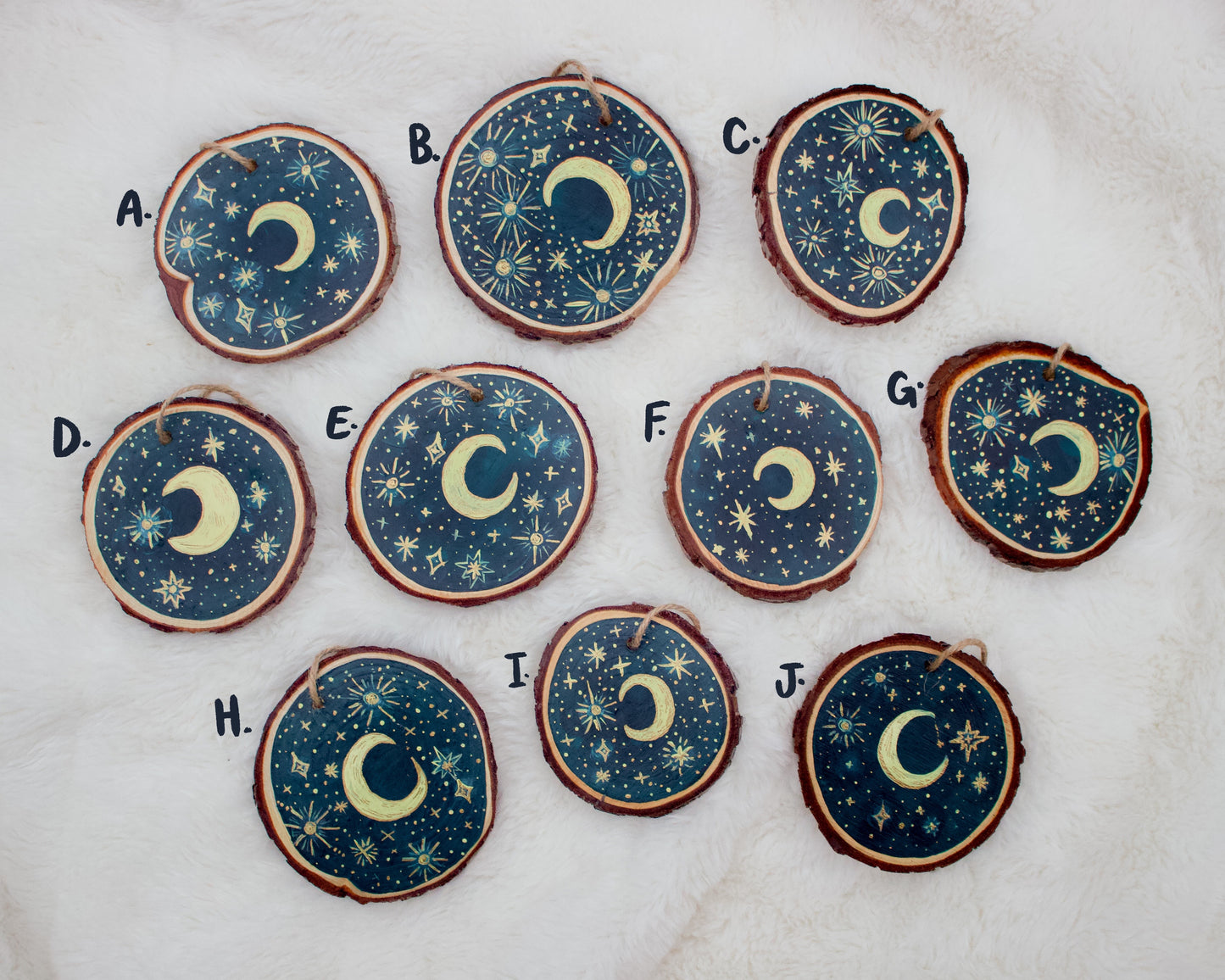 Celestial Star and Moon Ornaments - Hand-Painted Ornaments