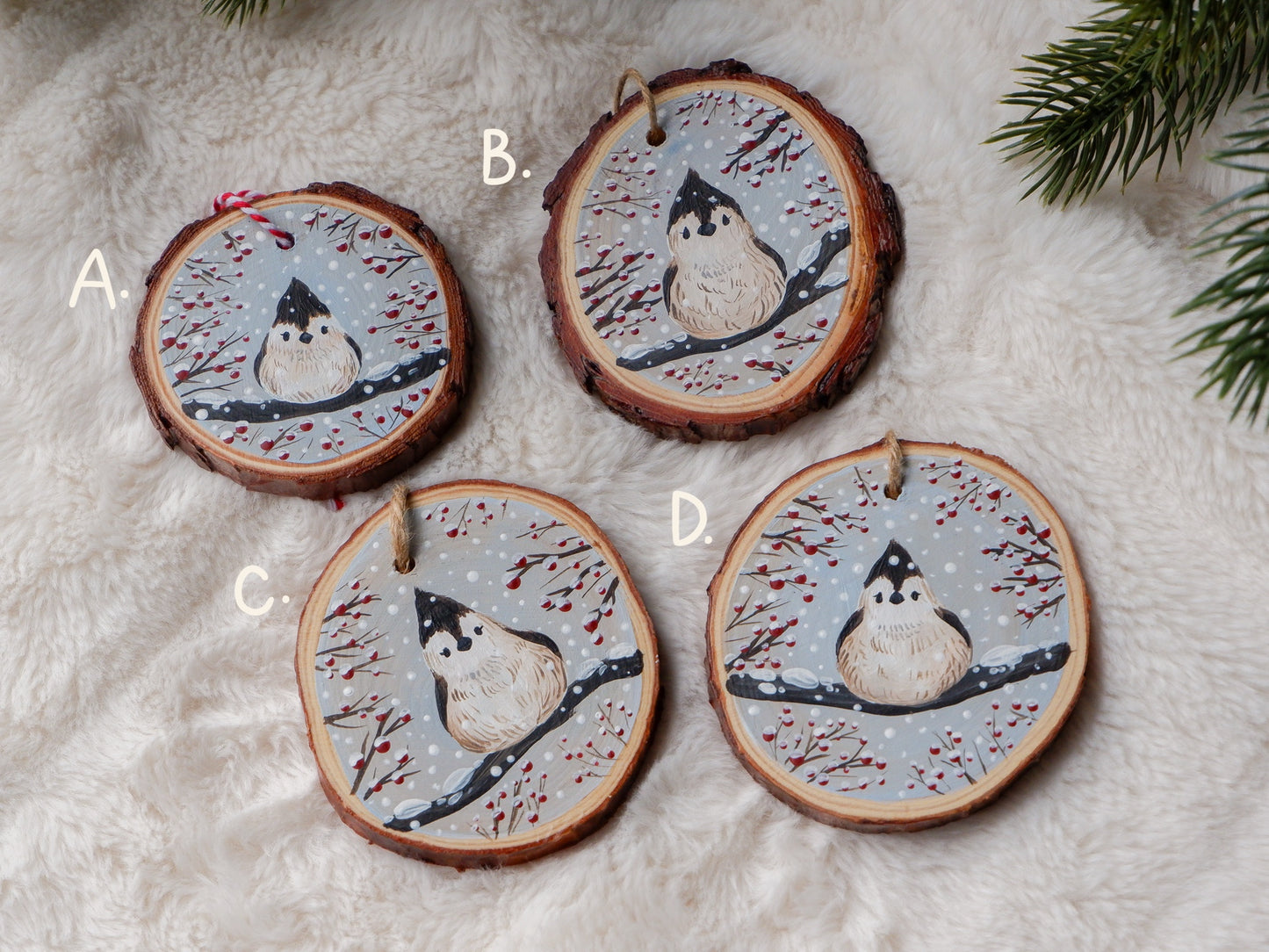 Titmouse Bird Ornaments - Hand-Painted Ornaments (4)
